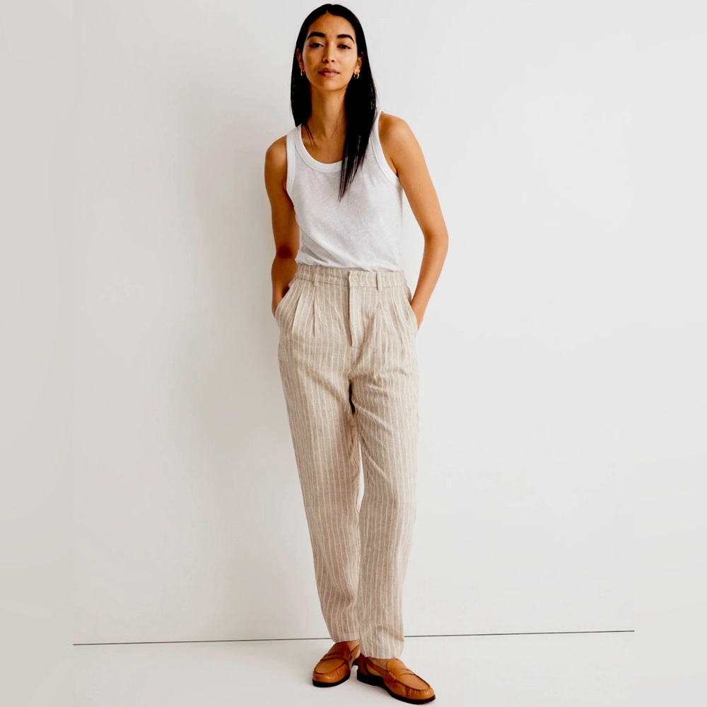 Madewell Tailored Tapered Pant in Striped 100% Linen. Size 2T